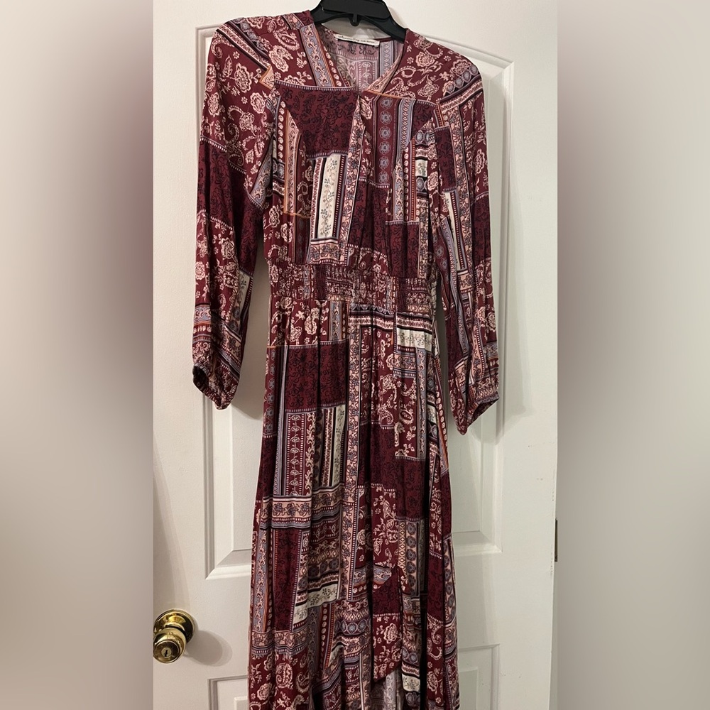 Elegant Patchwork Burgundy Dress